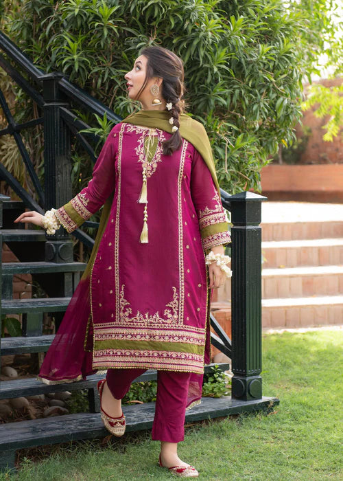 3Pc Embroidered Lawn with Dye n Tie Bamber Dupatta