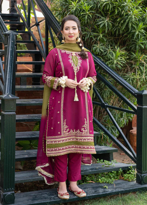 3Pc Embroidered Lawn with Dye n Tie Bamber Dupatta