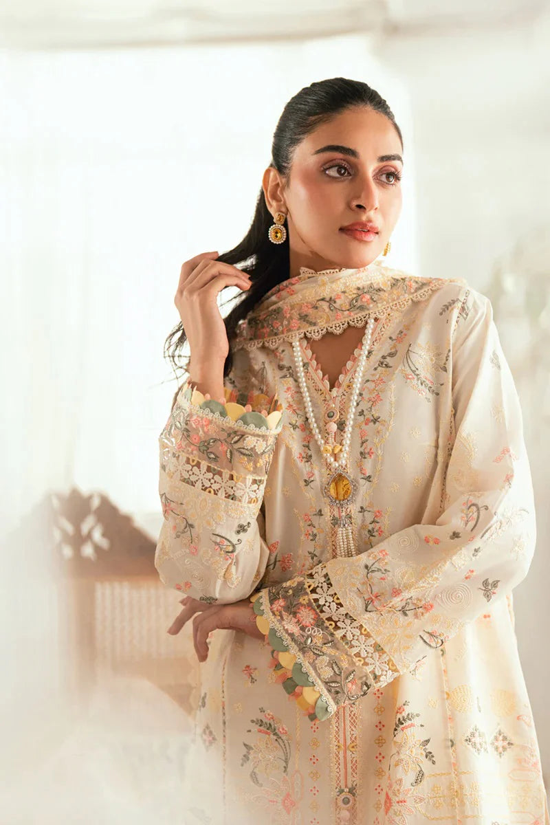 3pc Embroidered Lawn Suit with karandi Net Embroidered Dupatta