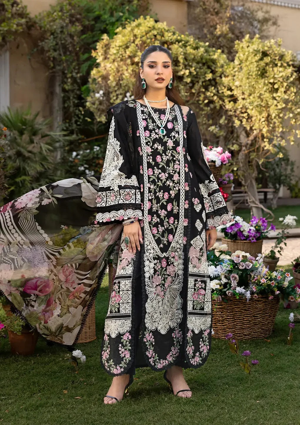 Embroidered Lawn Suit with Printed Voil Dupatta