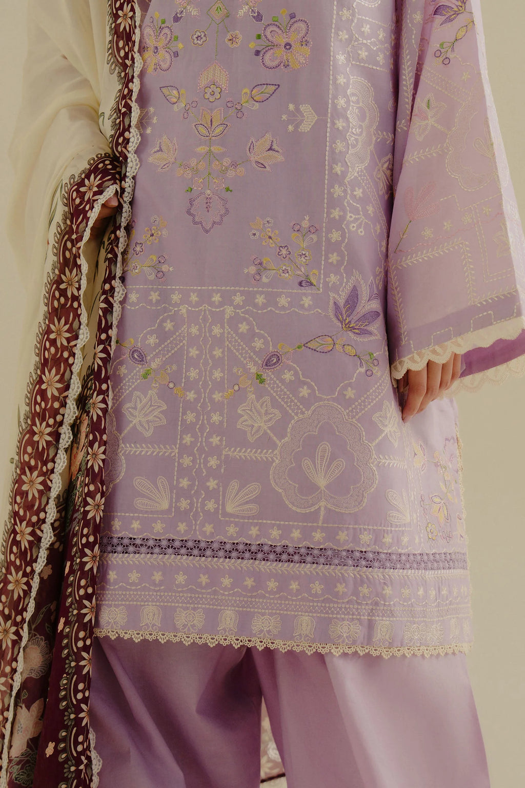 3Pc Embroidered Lawn with Printed Voil Dupatta