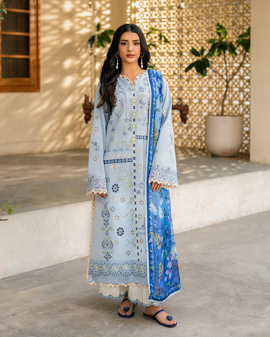 3PC Embroidered Lawn Suit with Printed Voil Dupatta