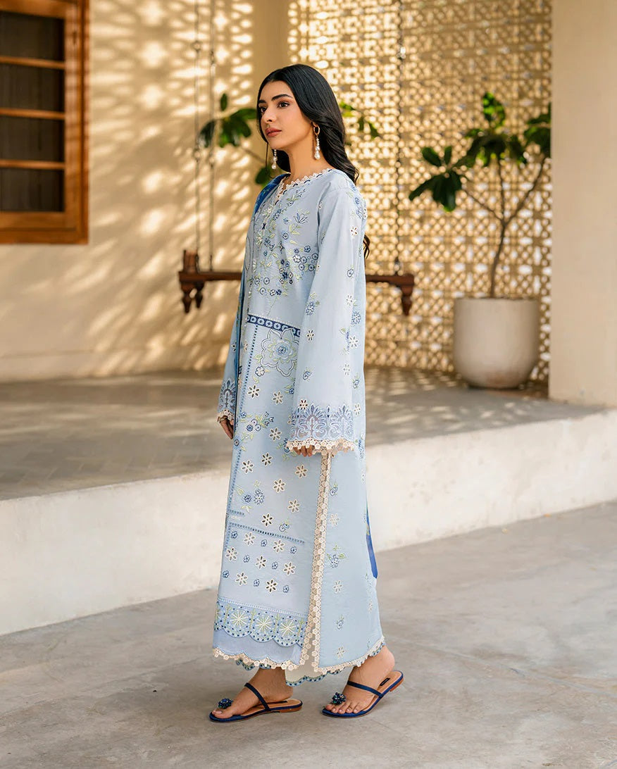 3PC Embroidered Lawn Suit with Printed Voil Dupatta