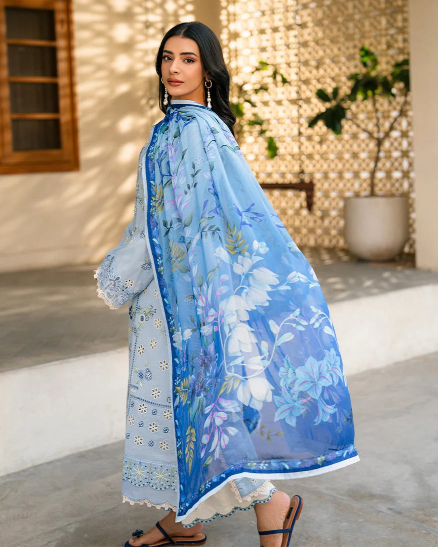 3PC Embroidered Lawn Suit with Printed Voil Dupatta