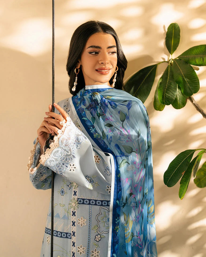 3PC Embroidered Lawn Suit with Printed Voil Dupatta