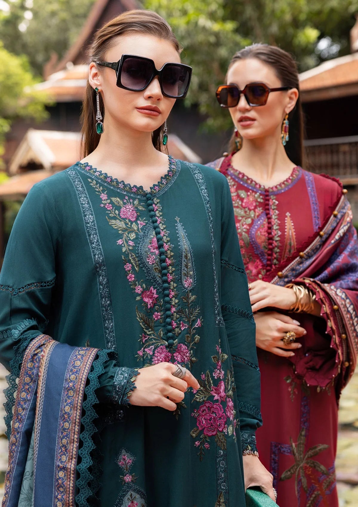3Pc Embroidered Lawn suit with Printed Voil Dupatta
