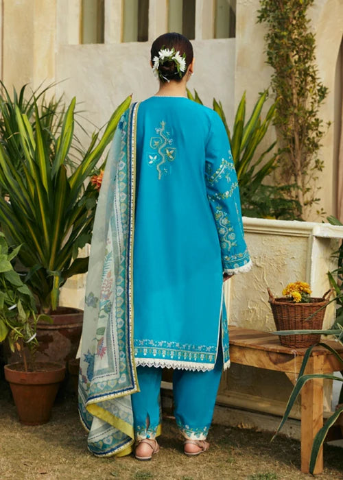 3Pc Embroidered Lawn suit with Printed Voil Dupatta
