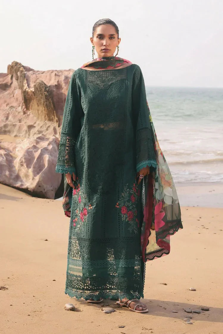 3Pc Embroidered Lawn with Printed Voil Embroidered Dupatta