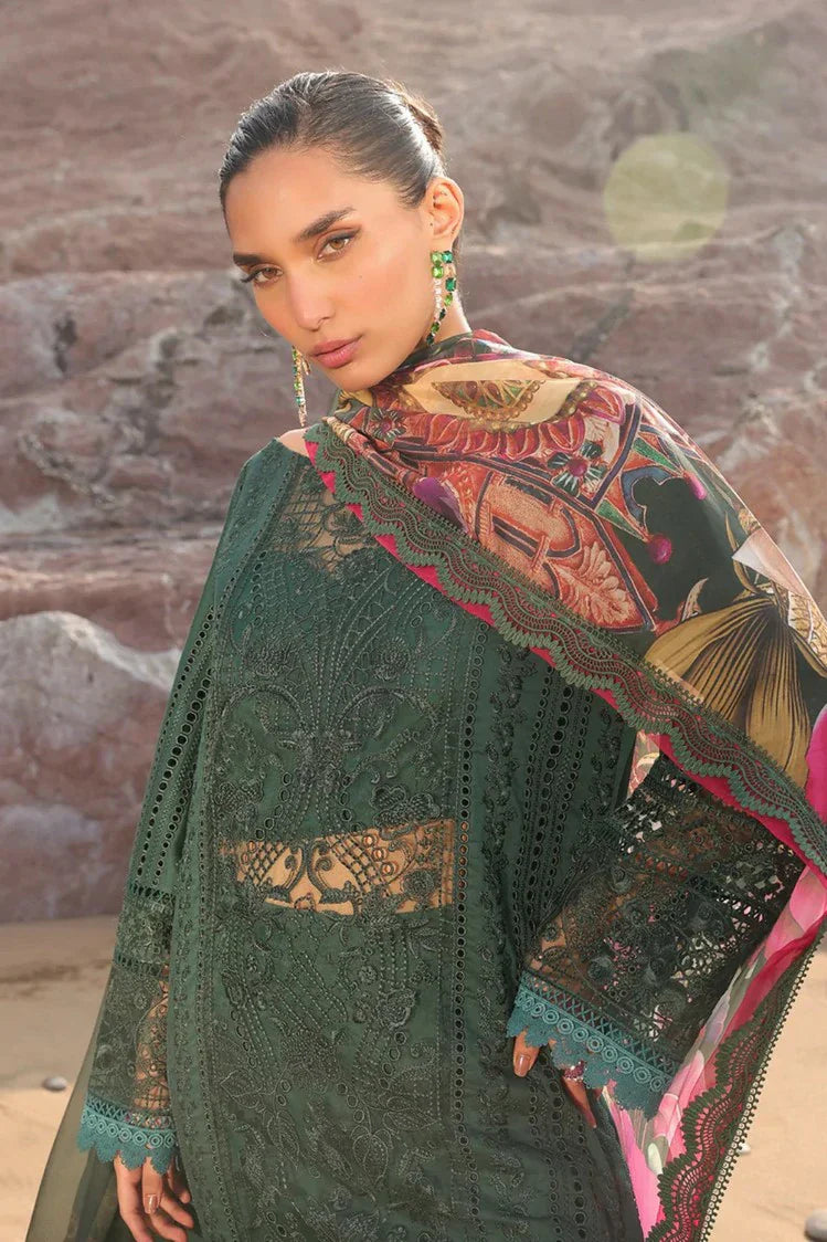 3Pc Embroidered Lawn with Printed Voil Embroidered Dupatta