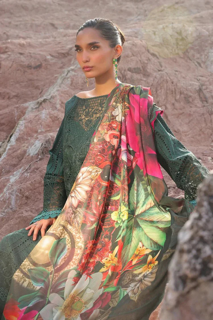 3Pc Embroidered Lawn with Printed Voil Embroidered Dupatta