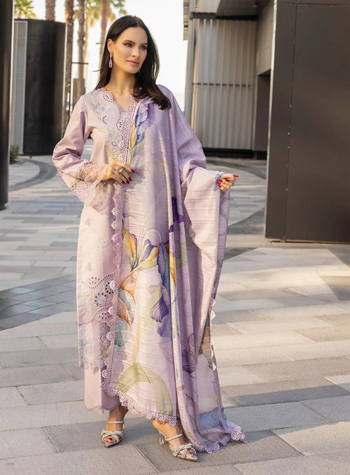 3 piece Embroidered Lawn Suit with Printed Voil Dupatta