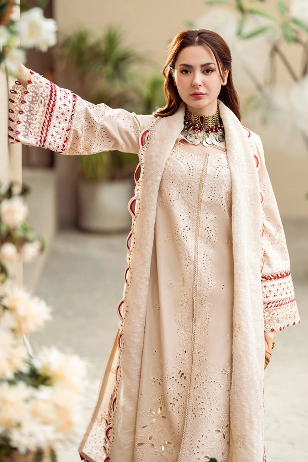 Embroidered Lawn 3Pc with Embroidered Khaddi net Dupatta