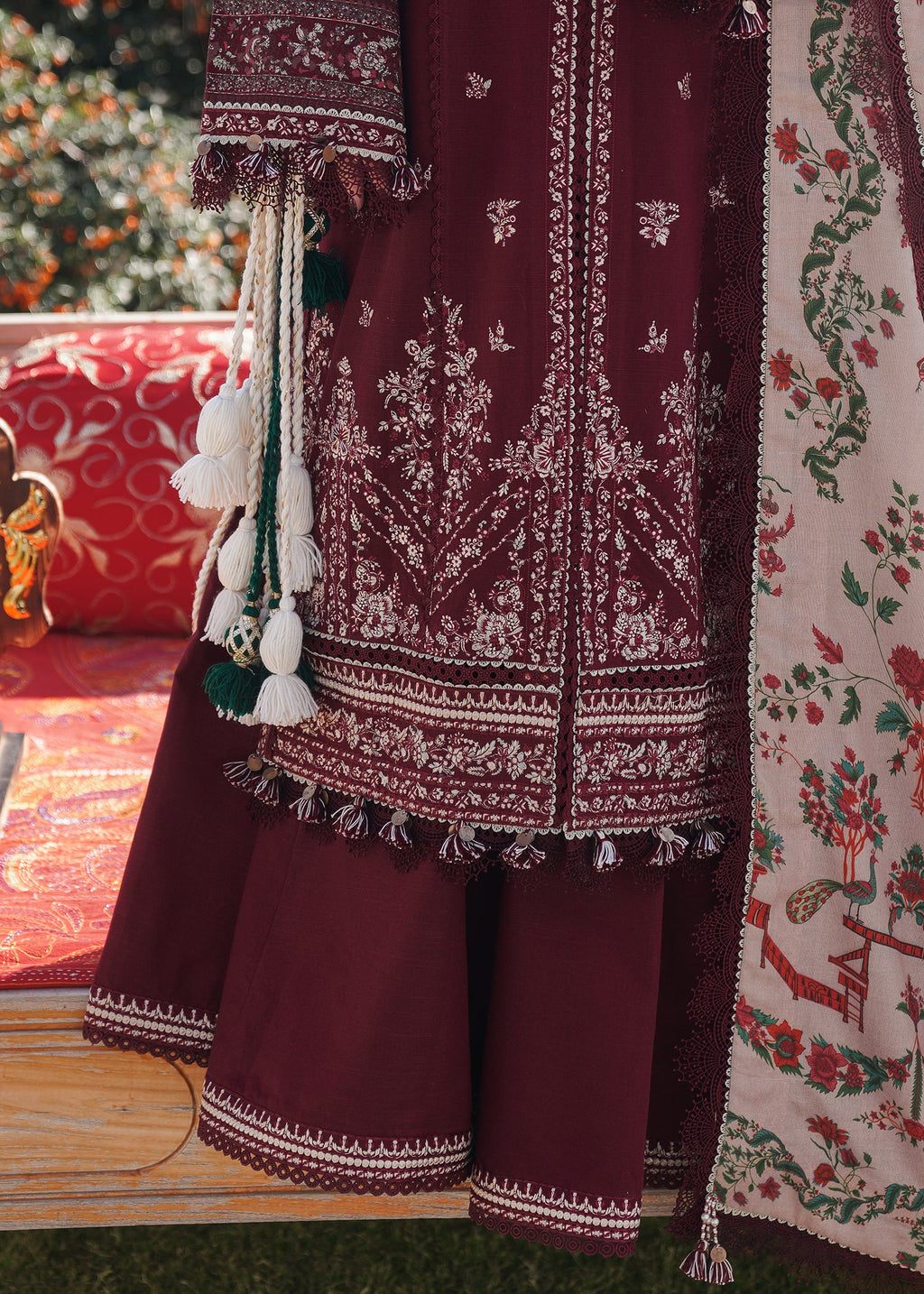 3Pc Embroidered Lawn suit with Printed Diamond Dupatta