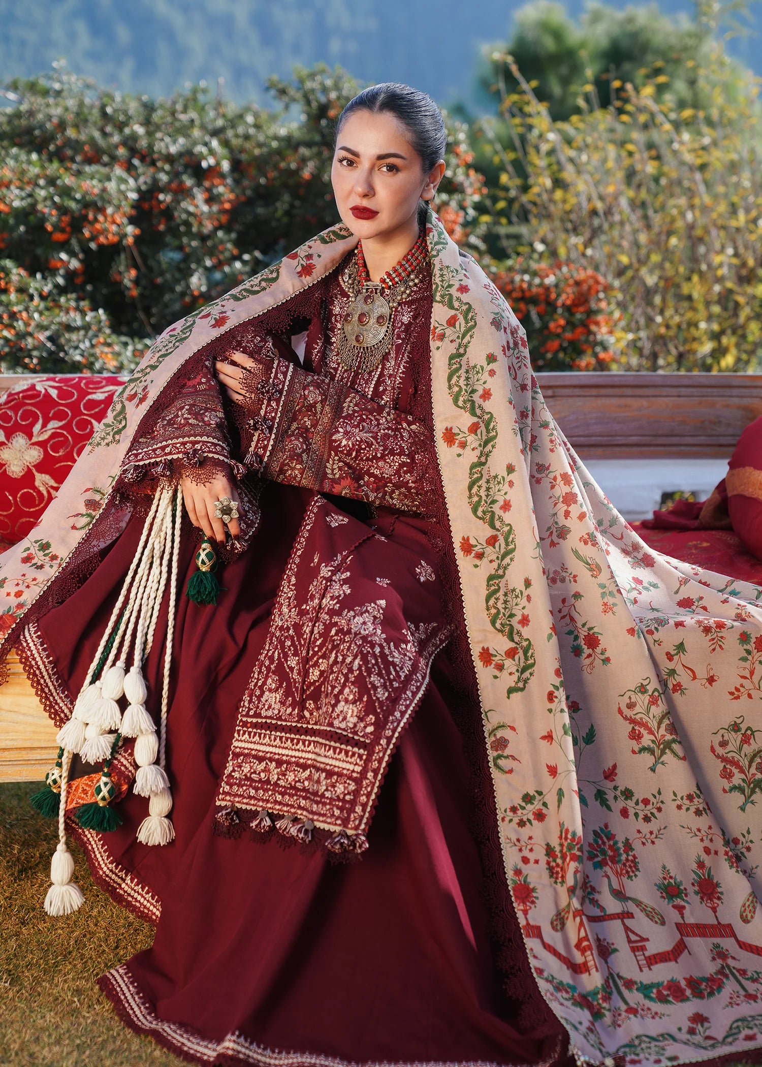 3Pc Embroidered Lawn suit with Printed Diamond Dupatta
