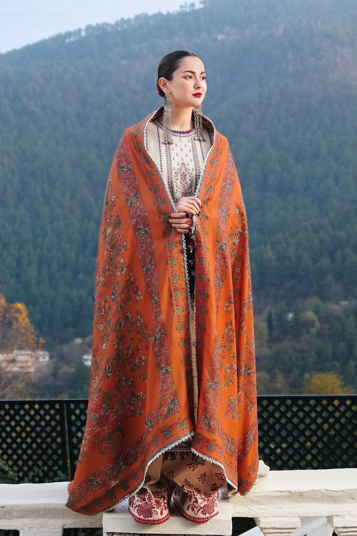3Pc Embroidered Lawn suit with printed chiffon Dupatta