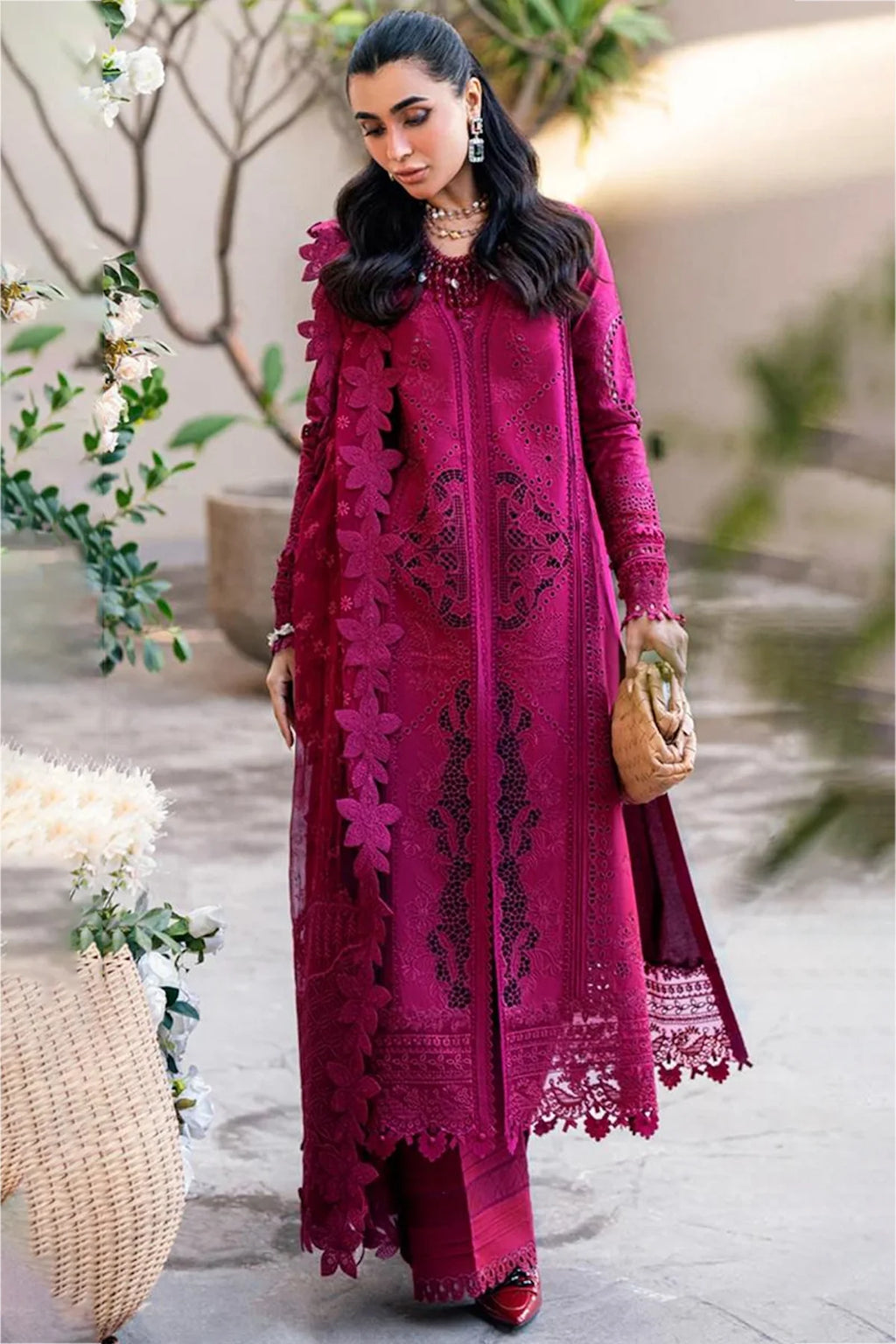 Embroidered Lawn 3Pc with Embroidered Bamber Dupatta