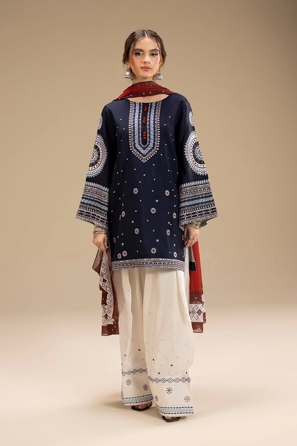 Embroidered Lawn Suit with Pinted Voil Dupatta