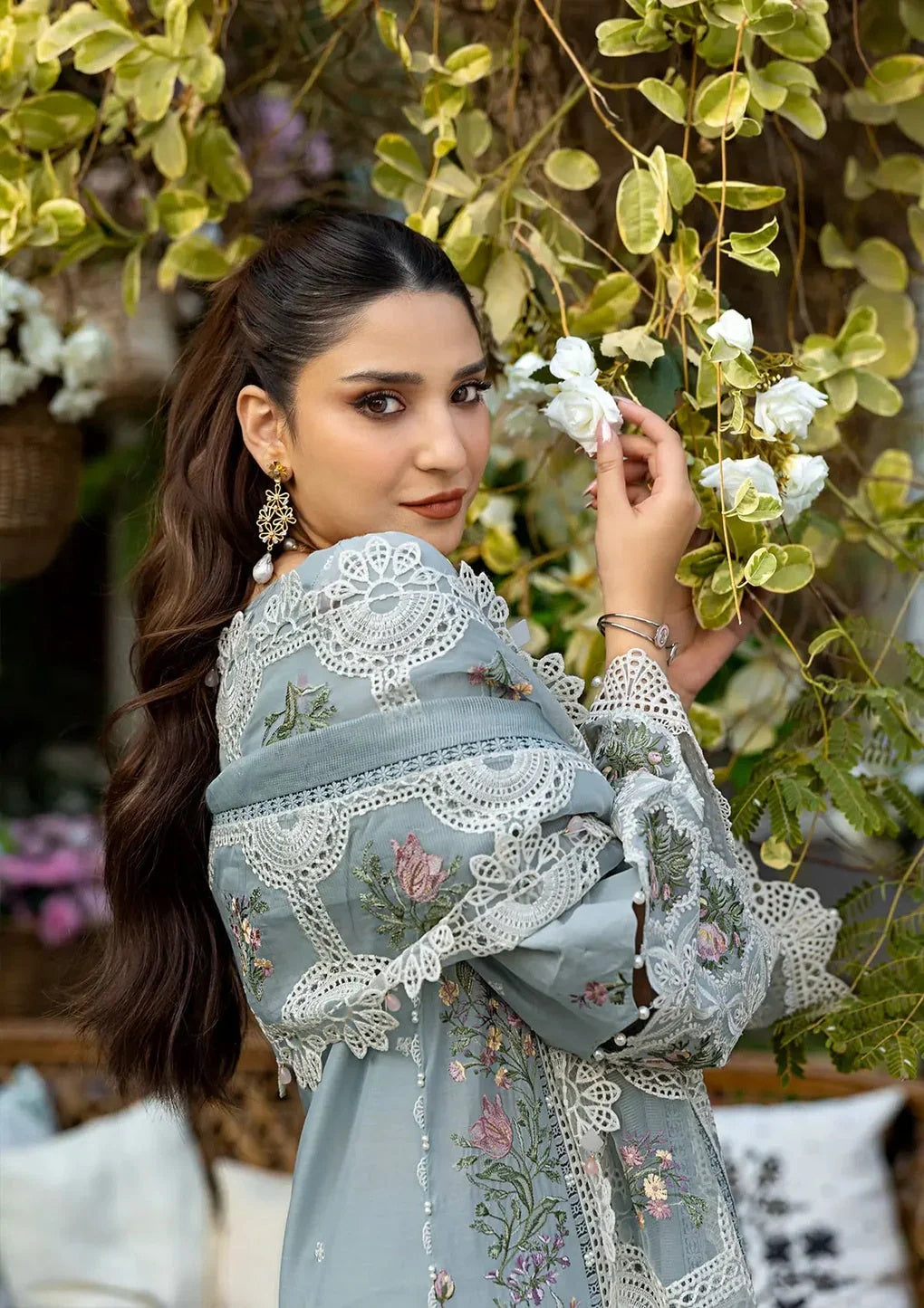 Embroidered Lawn suit with Printed Voil Dupatta