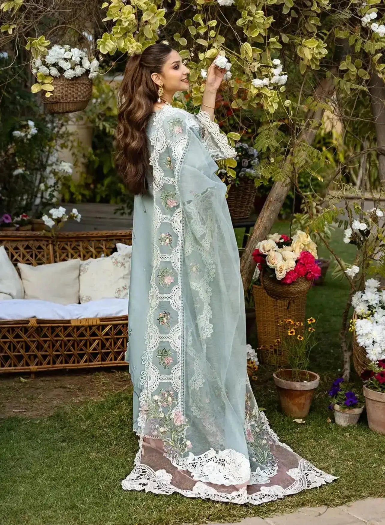Embroidered Lawn suit with Printed Voil Dupatta