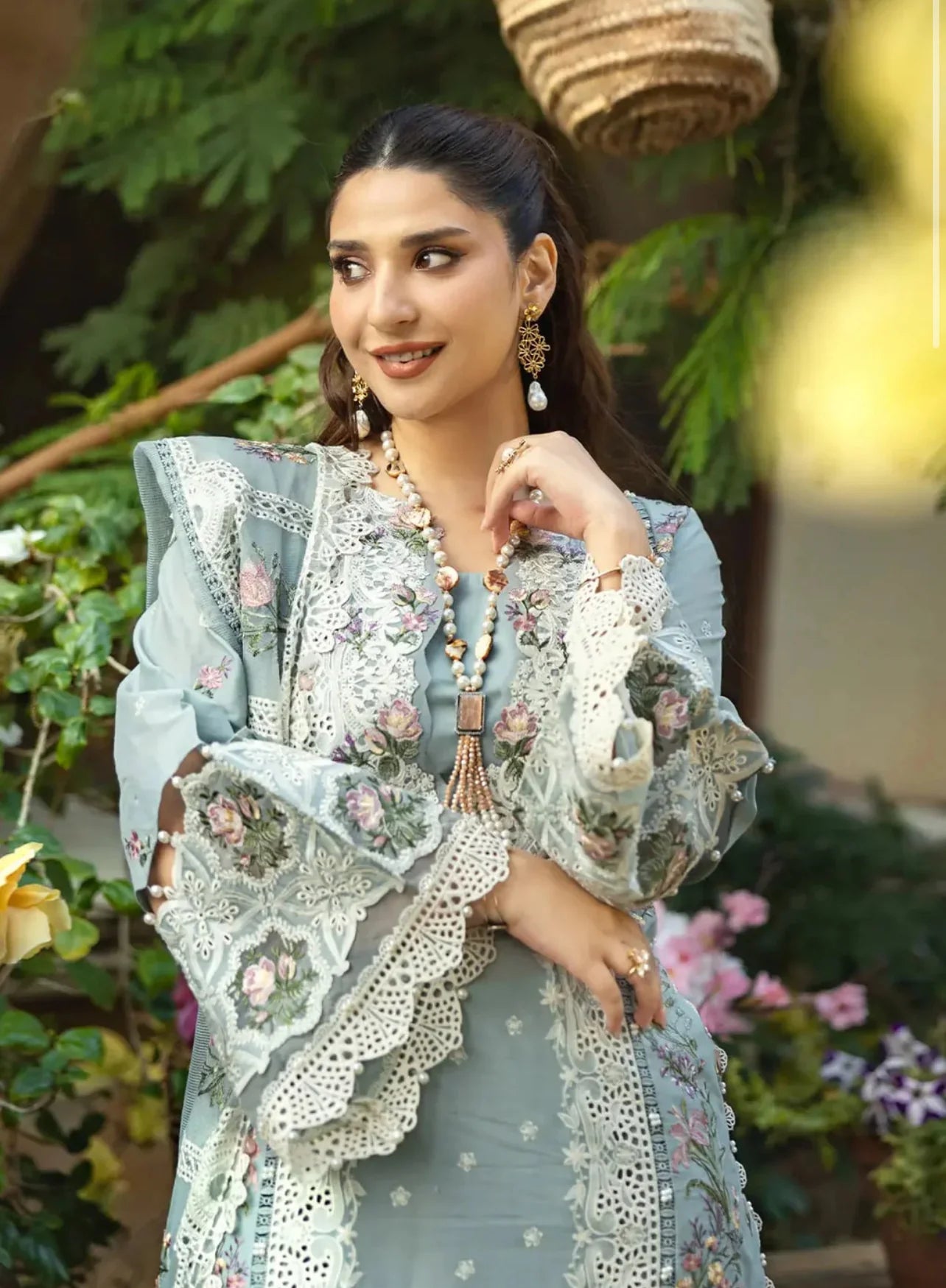Embroidered Lawn suit with Printed Voil Dupatta