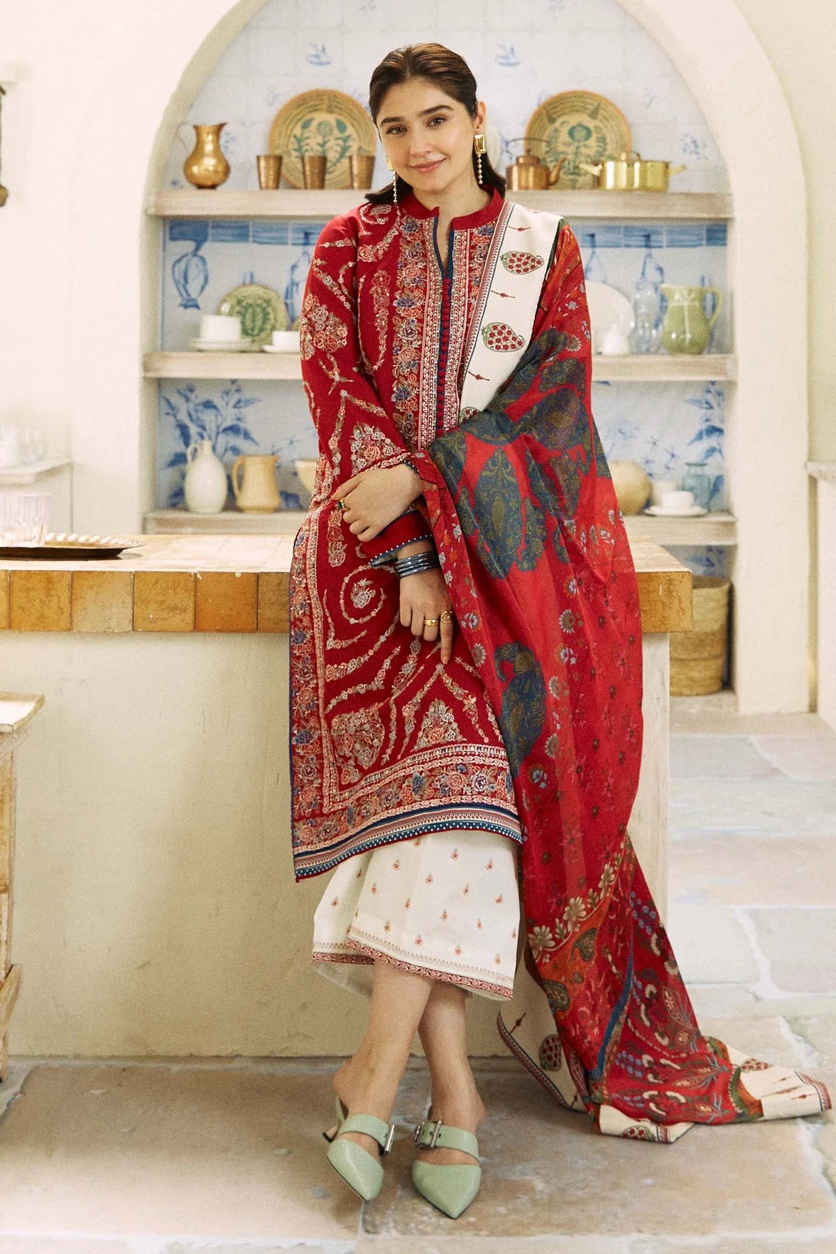 Embroidered Lawn 3Pc with printed slub Diamond Dupatta
