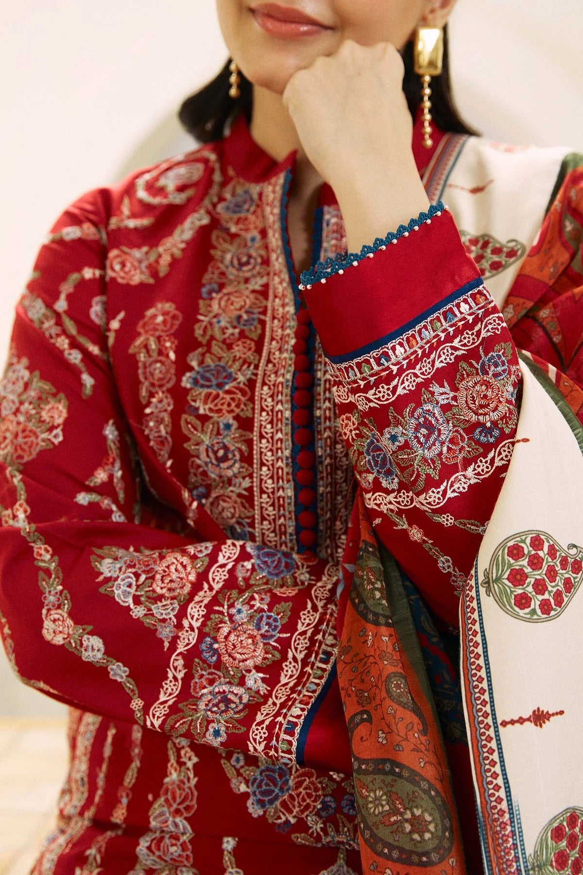 Embroidered Lawn 3Pc with printed slub Diamond Dupatta