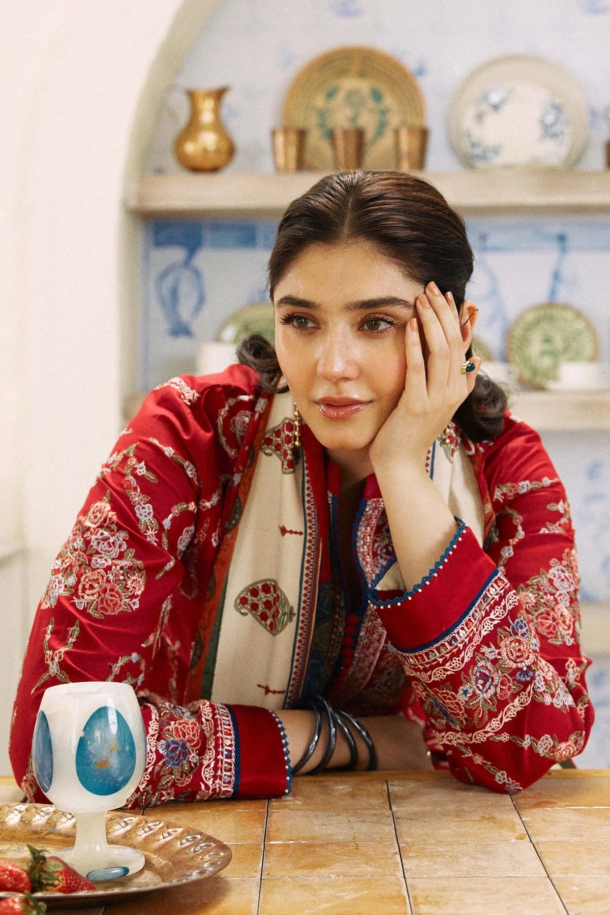 Embroidered Lawn 3Pc with printed slub Diamond Dupatta