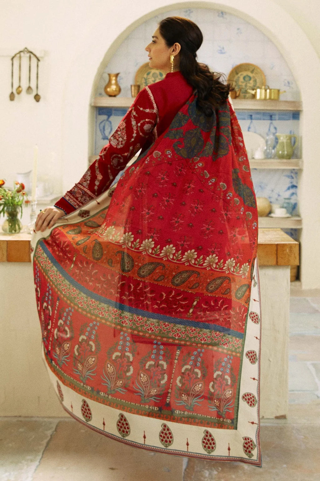 Embroidered Lawn 3Pc with printed slub Diamond Dupatta