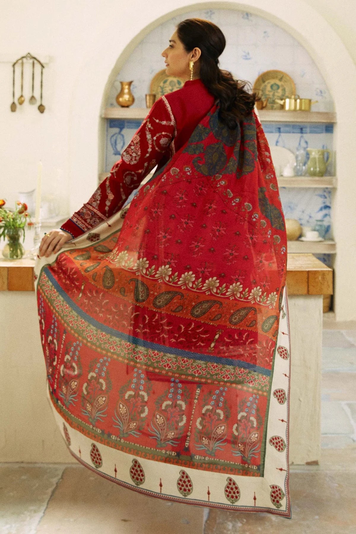 Embroidered Lawn 3Pc with printed slub Diamond Dupatta