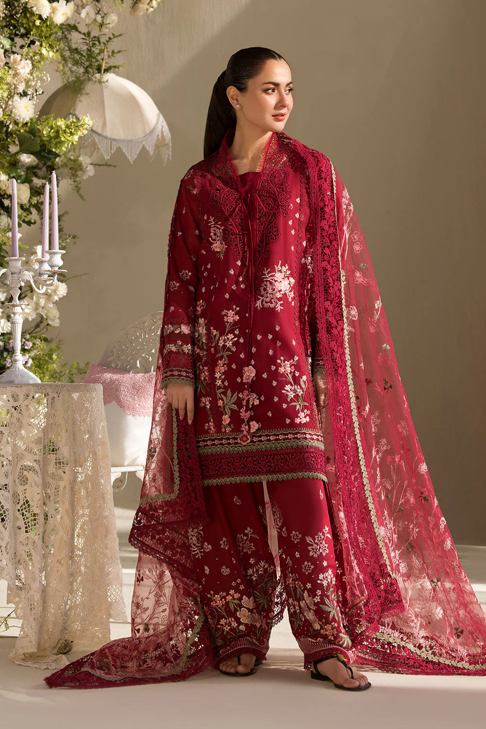 Embroidered luxury lawn 3Pc Voil Dupatta