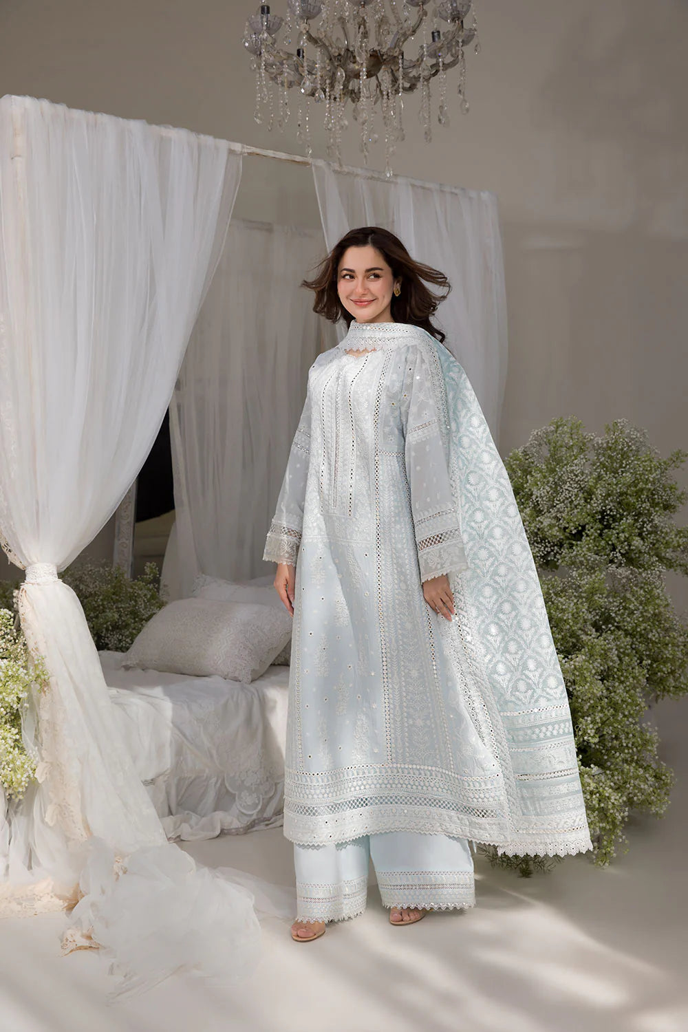 3Pc Luxury Embroidered Lawn with voil Dupatta
