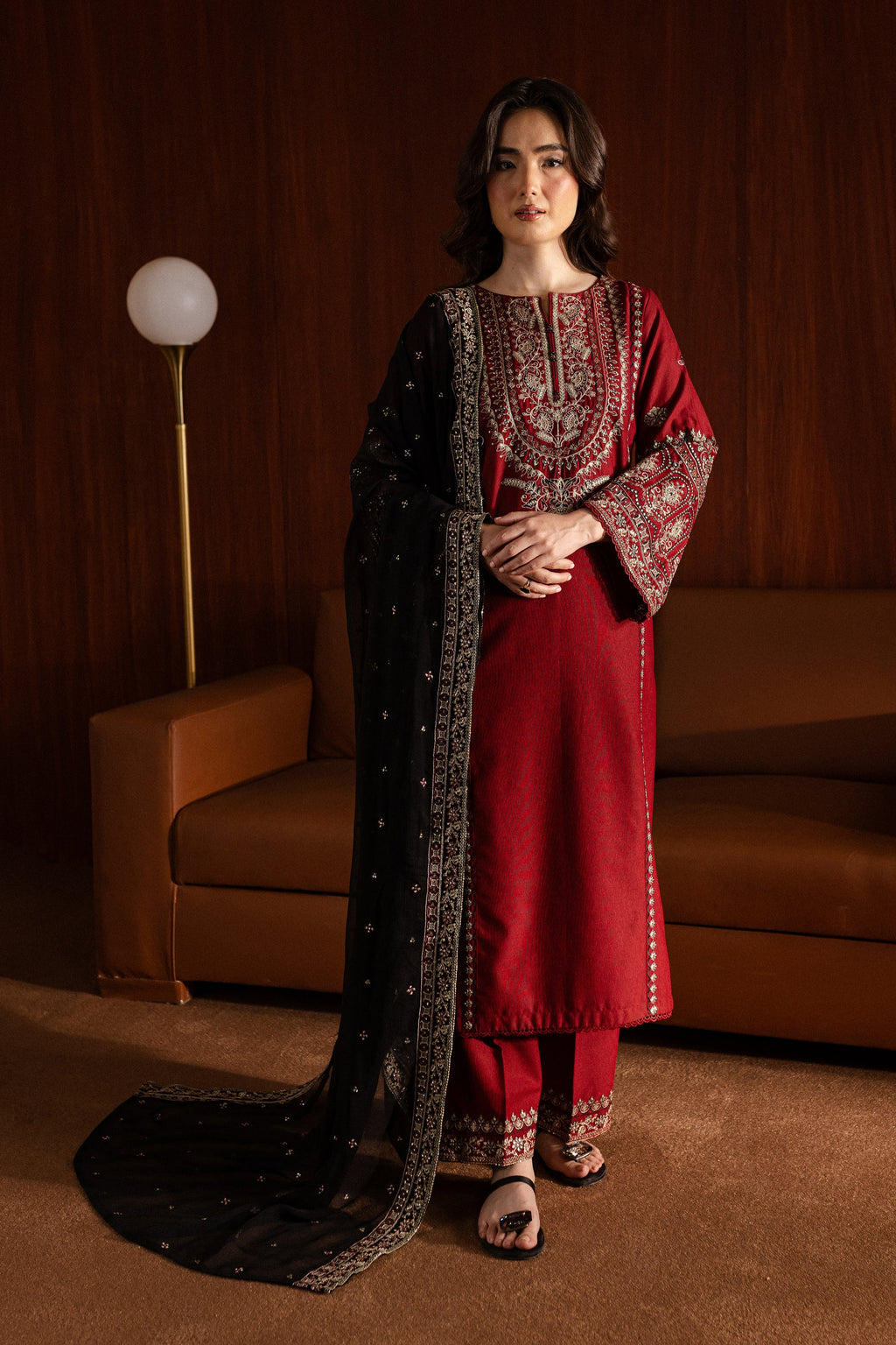3Pc Embroidered Lawn with Bamber Embroidered Dupatta