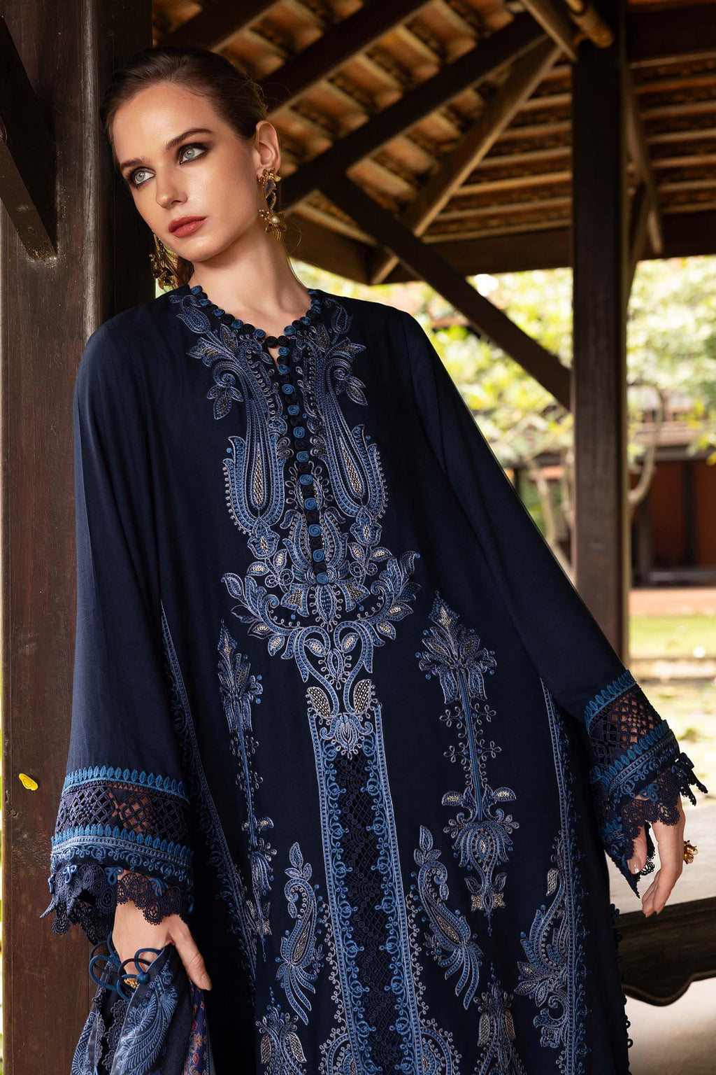 3Pc Embroidered Lawn with Printed Voil Dupatta