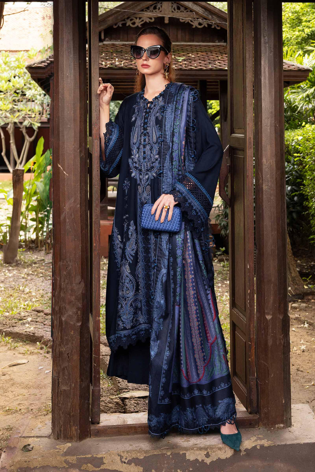 3Pc Embroidered Lawn with Printed Voil Dupatta