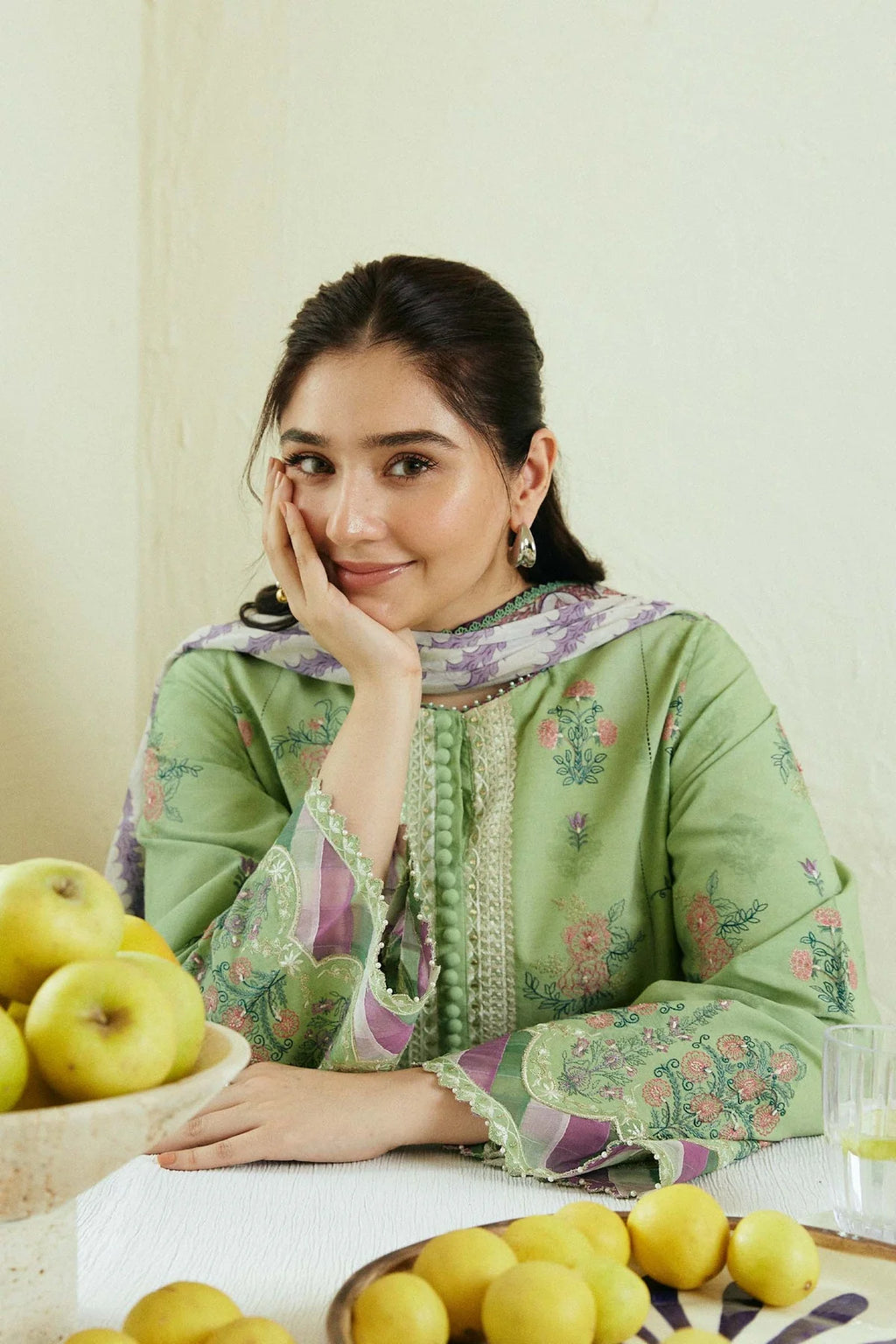 Embroidered Lawn 3Pc with printed Slub Diamond Dupatta