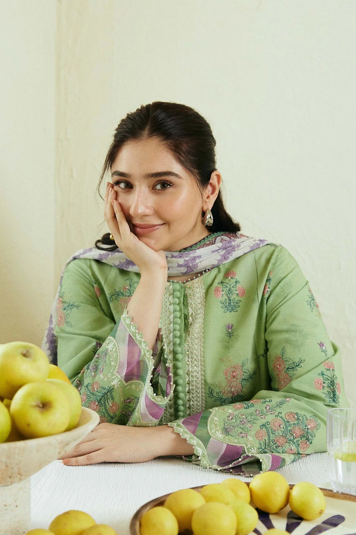 Embroidered Lawn 3Pc with printed Slub Diamond Dupatta