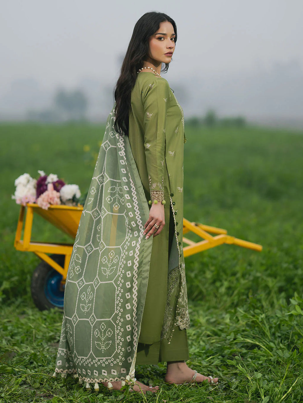 Embroidered Lawn Suit with Printed Voil Dupatta
