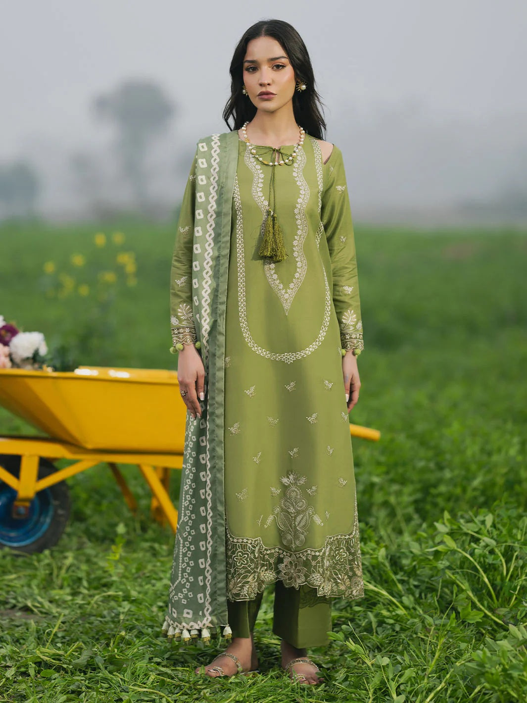 Embroidered Lawn Suit with Printed Voil Dupatta