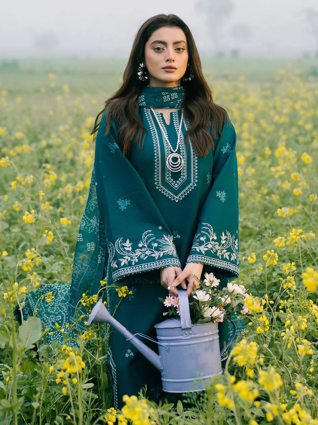 Embroidered Lawn Suit with Printed Voil Dupatta