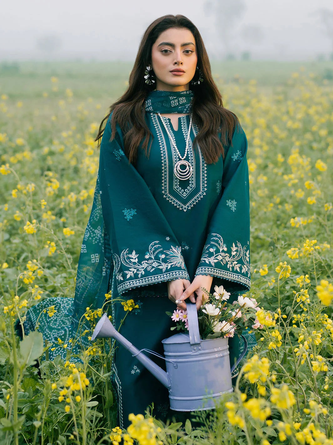 Embroidered Lawn Suit with Printed Voil Dupatta
