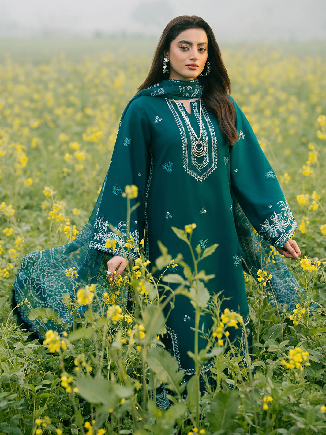 Embroidered Lawn Suit with Printed Voil Dupatta