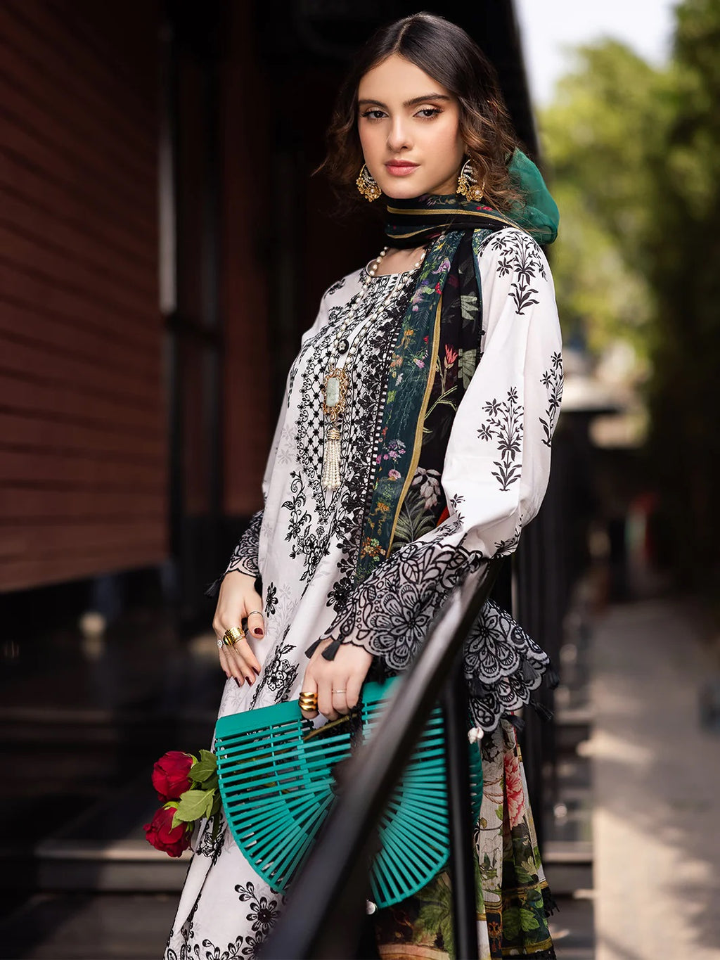 Embroidered Lawn Suit with Printed Voil Dupatta