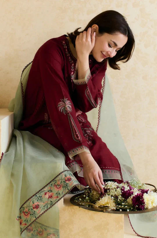 3Pc Embroidered Lawn Shirt with Organza Embroidered Dupatta