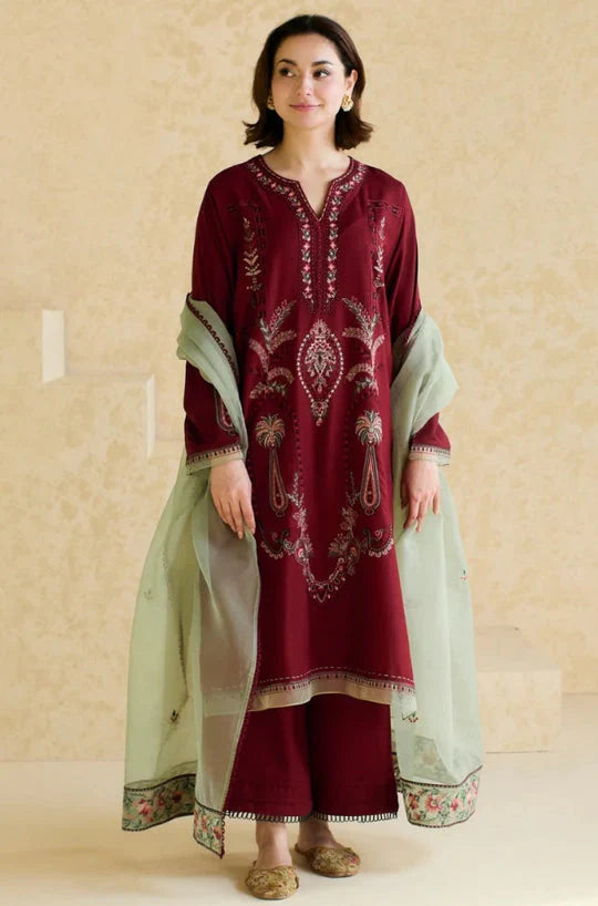 3Pc Embroidered Lawn Shirt with Organza Embroidered Dupatta