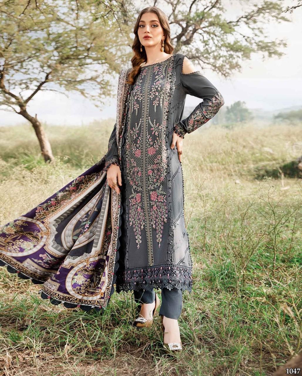 3 Piece Embroidered lawn suit with printed voil dupatta