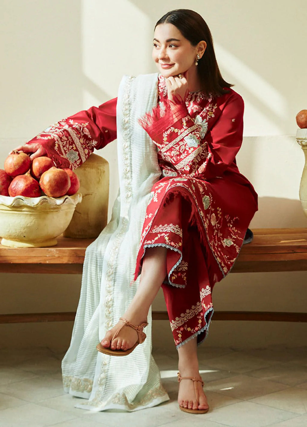 3Pc Embroidered Lawn Suit with Karandi Net Embroidered Dupatta