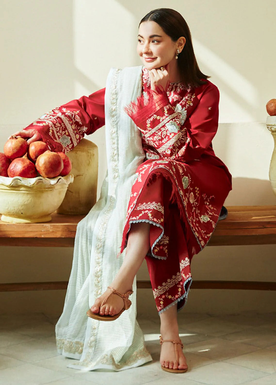 3Pc Embroidered Lawn Suit with Karandi Net Embroidered Dupatta