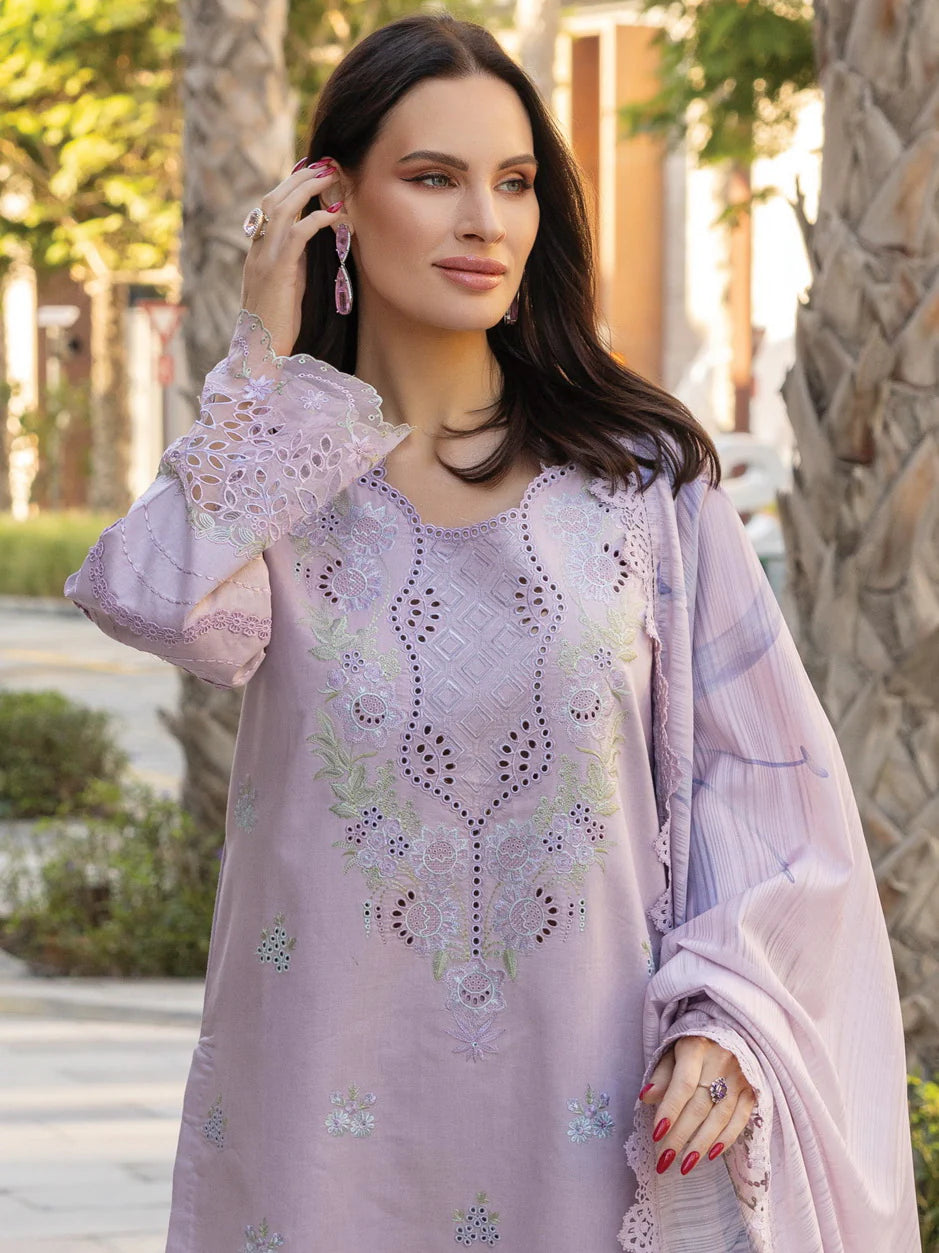 3Pc Embroidered Lawn with Printed Voil Dupatta
