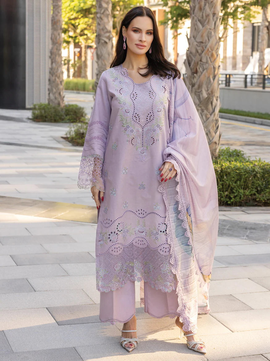 3Pc Embroidered Lawn with Printed Voil Dupatta