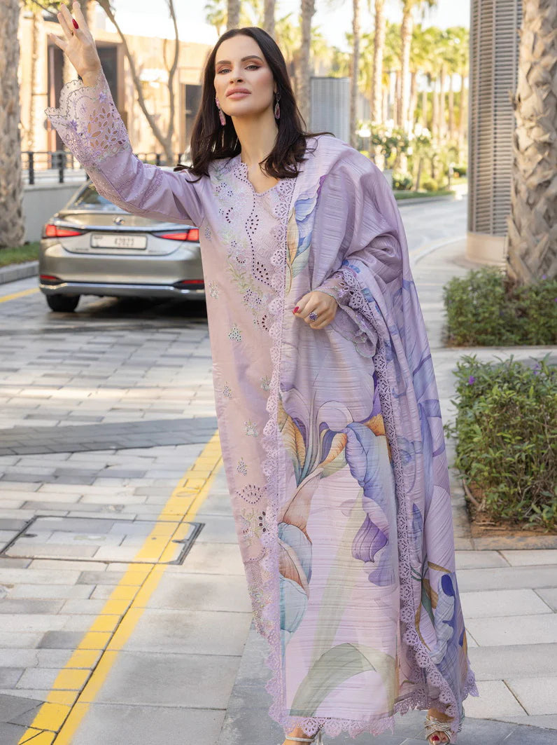 3Pc Embroidered Lawn with Printed Voil Dupatta